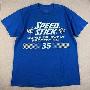Speed Stick Shirt Men L Blue NASCAR Racing 35 Car Graphic Tee Double Sided Promo